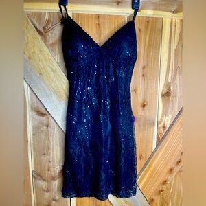 Windsor Black Shimmer Sequin Strappy Mini Dress size small lace up back